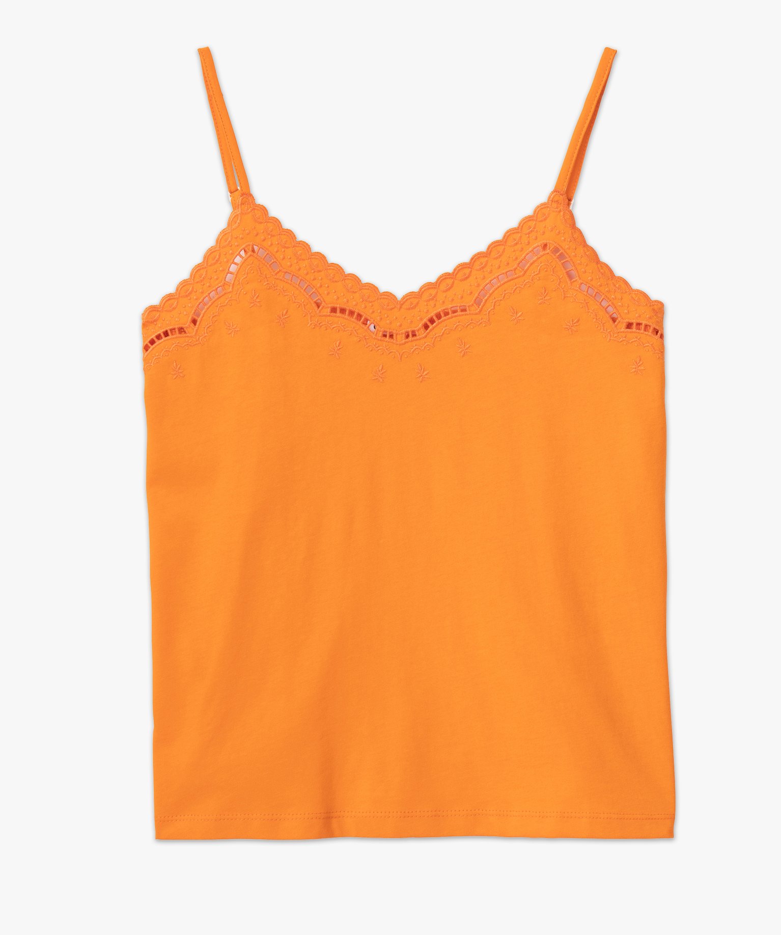 Débardeur brodé en coton femme orange | GEMO