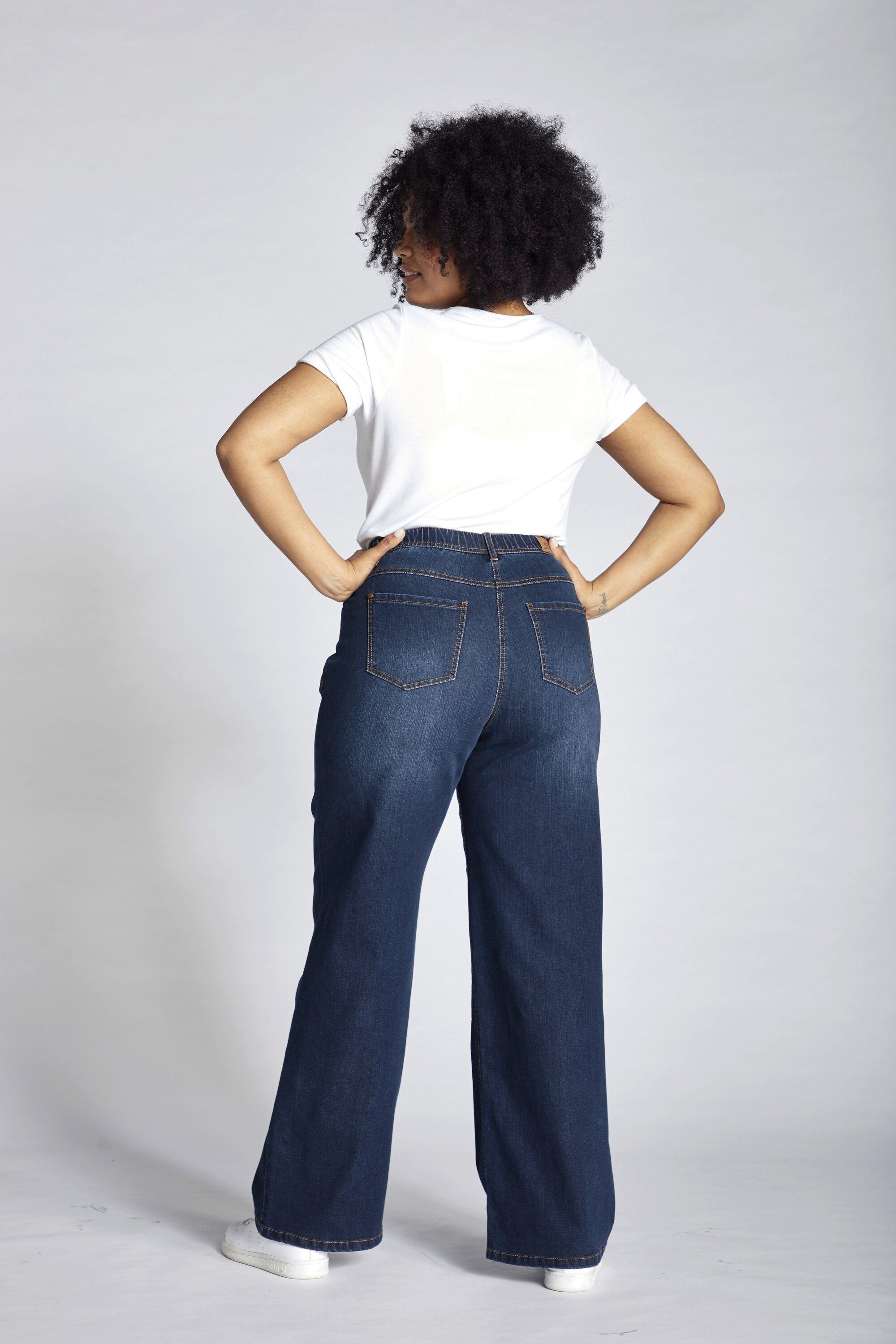 Ulla Popken Funktionshose Jeans Mary weites Bein 5-Pocket-Schnitt