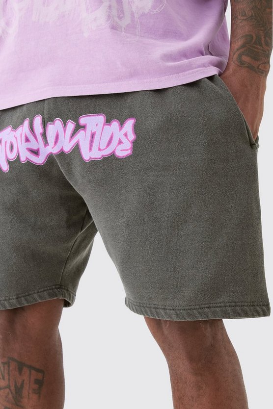 Plus lockere Jersey-Shorts mit Worldwide Graffiti Print