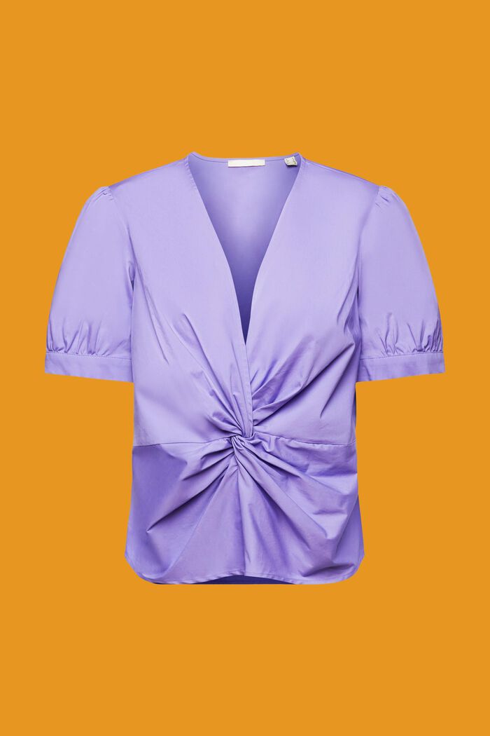 Baumwollbluse mit V-Ausschnitt und Raffung