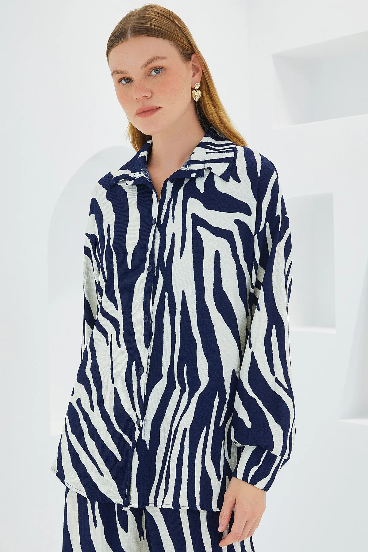 Bigdart  Gemusterter marineblau-weißer Strick-Doppelanzug für Damen 5858