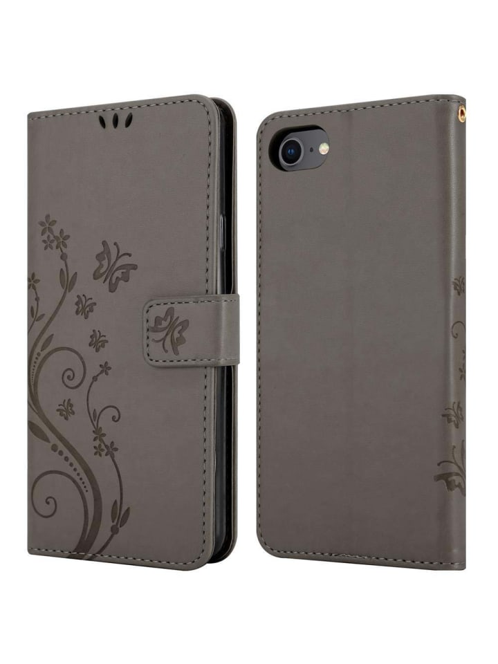 cadorabo Hülle für Apple iPhone 7 / 7S / 8 / SE 2020 Blumen Design in FLORAL GRAU günstig kaufen onesize
