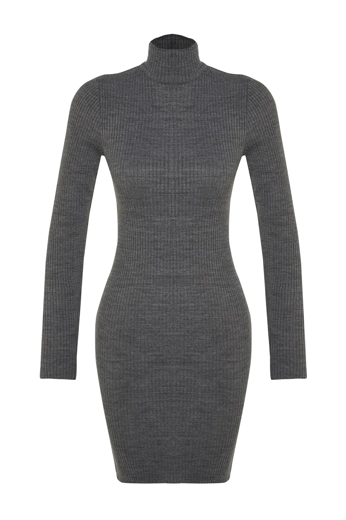 Trendyol Collection  Anthrazitfarbenes Mini-Strickkleid mit Accessoire-Detail TWOAW23EL01389