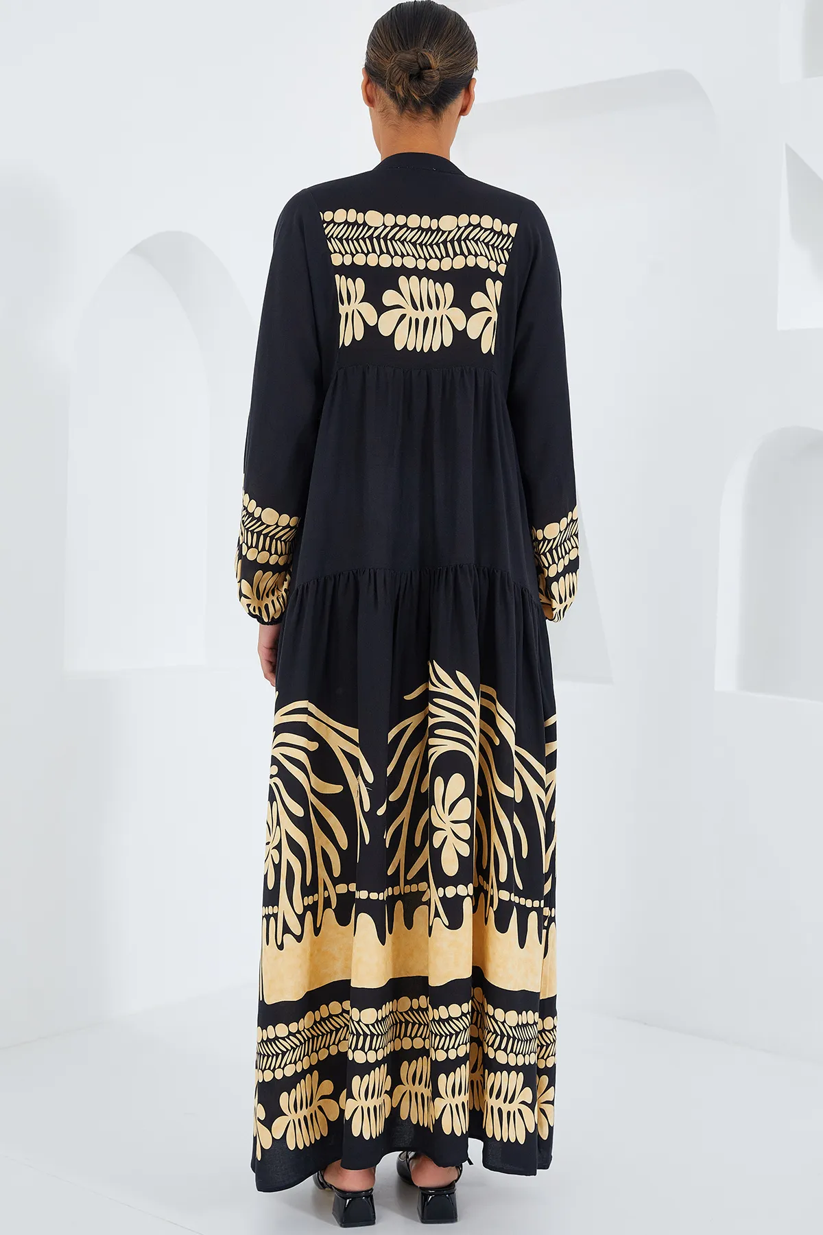 Bigdart  Schwarzes, senffarbenes Viskose-Hijab-Kleid für Damen 2423