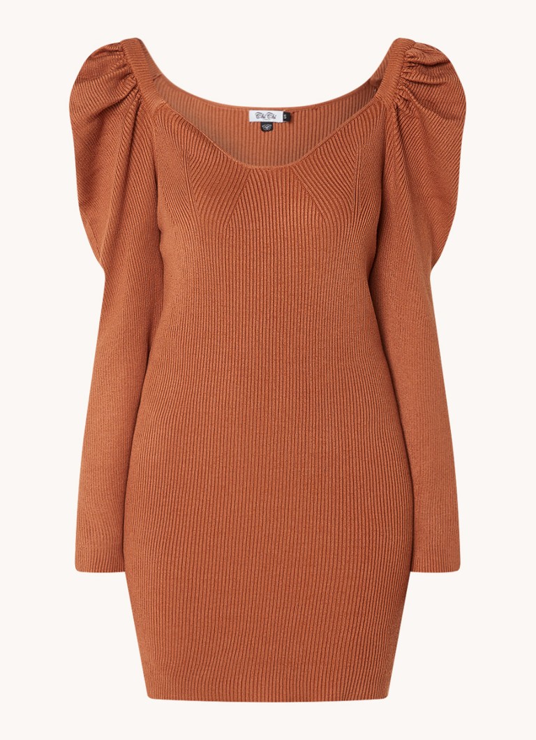 Robe mini en maille côtelée à manches bouffantes Chi Chi London