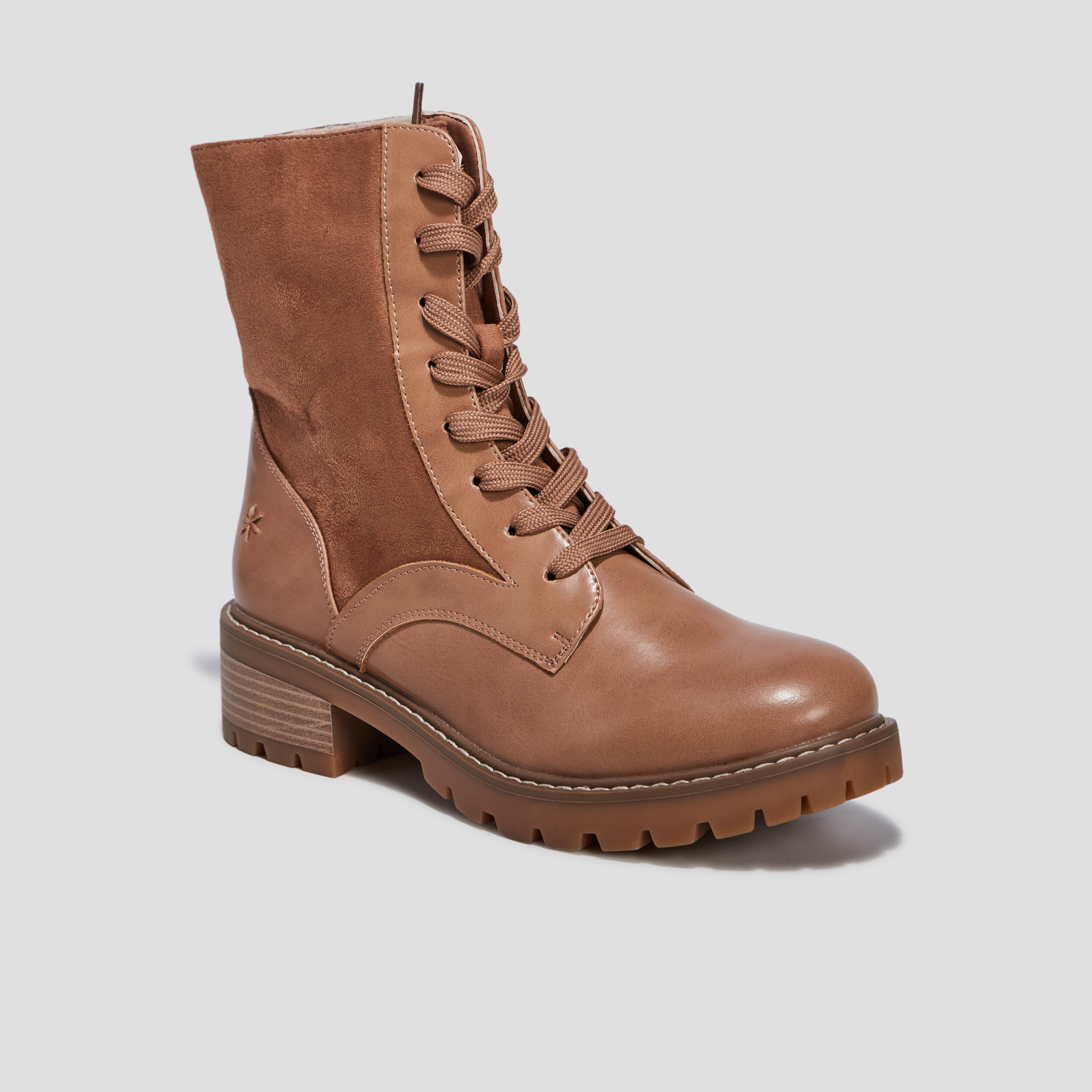 Bottines fourrées à lacets marron femme | La Halle