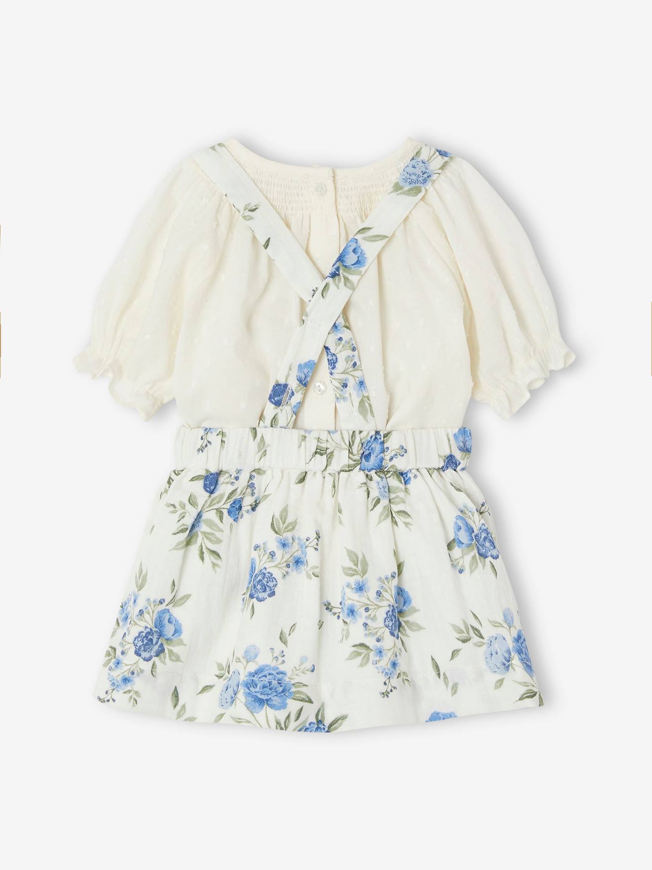 Vertbaudet Mädchen Baby-Set: Bluse, Trägerrock & Haarband - wollweiß