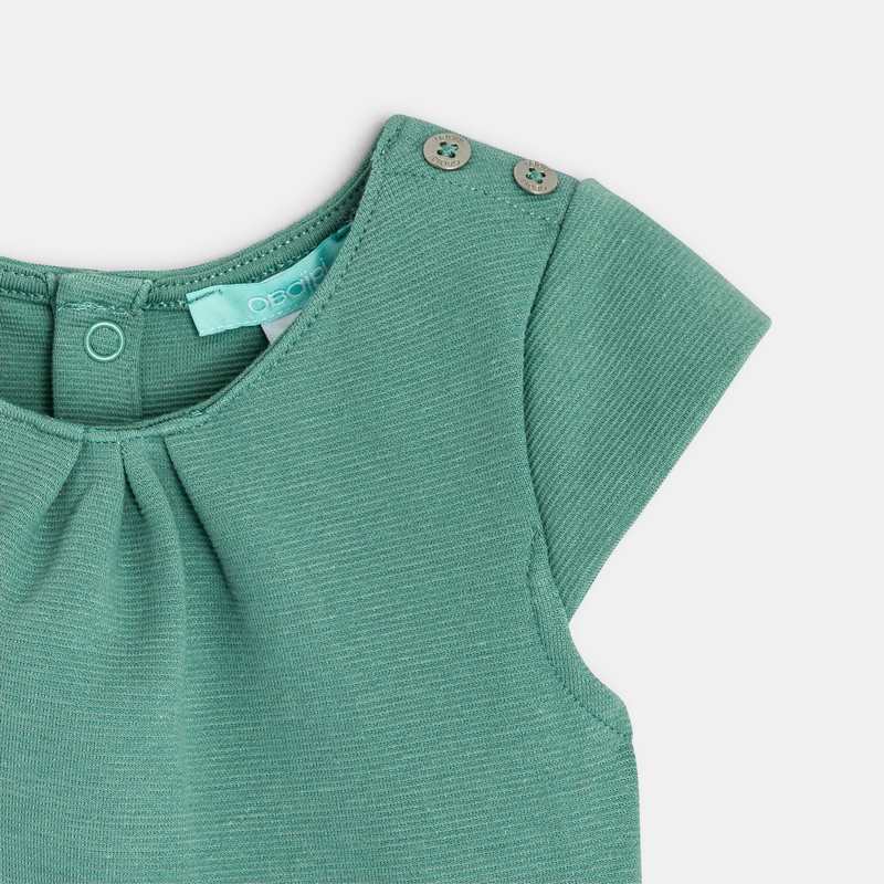 Combinaison courte fantaisie avec ceinture fleurie vert bébé fille