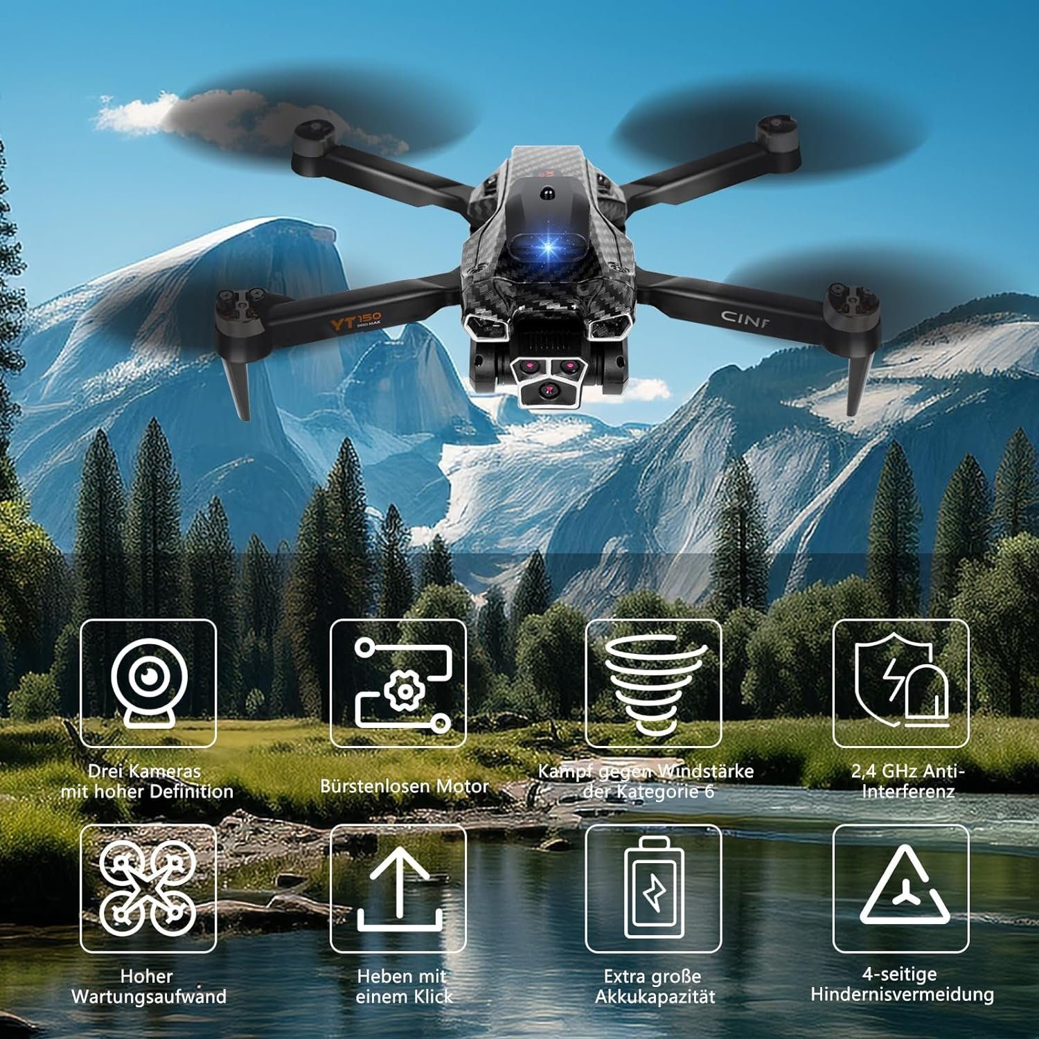 zoeyzoey Drohne (4K, 360-Grad-Wendung mit,HD Bürstenloser Motor RC Quadcopter mit Tasche, Kinderfreundliche mit Dual-Kameras für beeindruckende Luftaufnahmen)