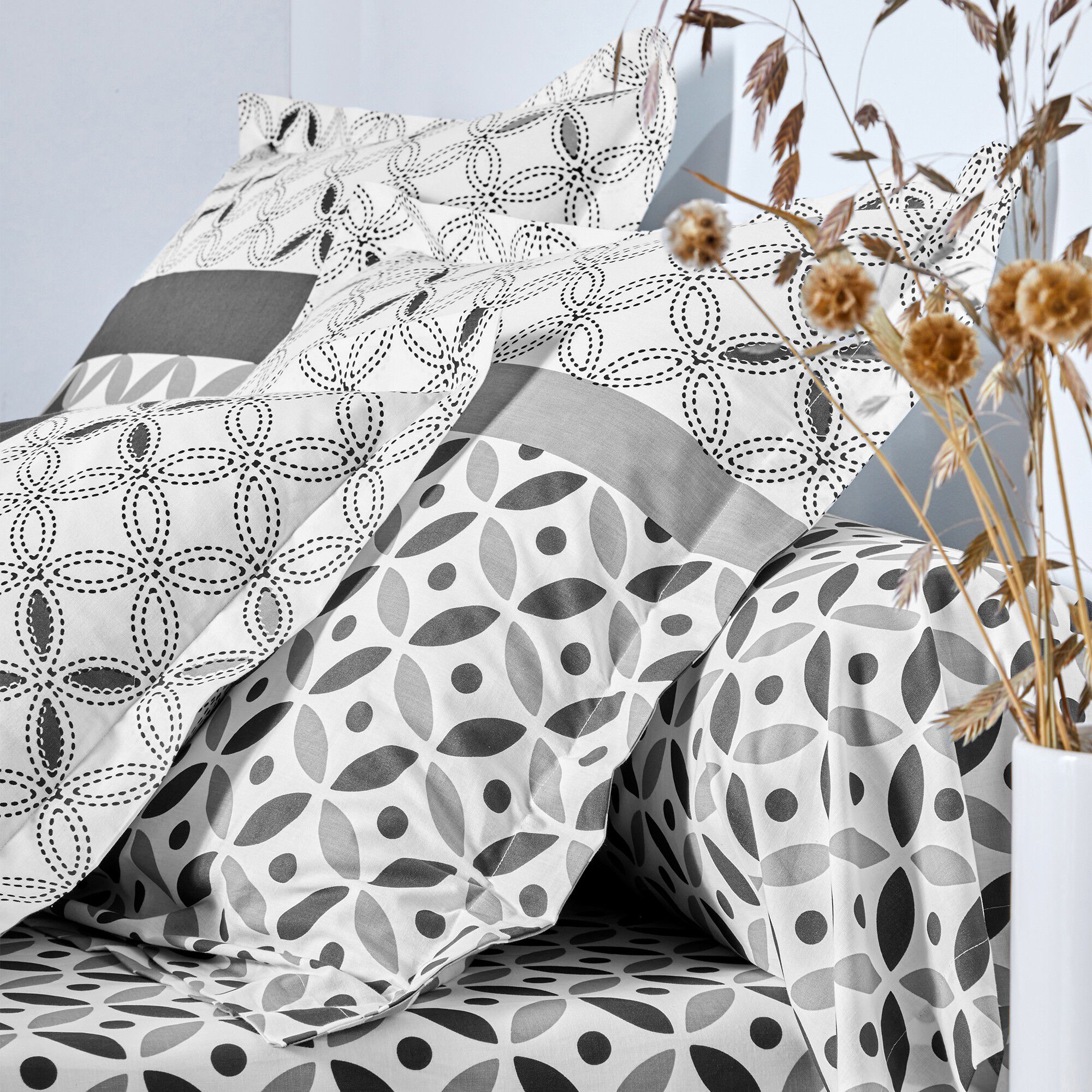 Linge de lit Marlow en coton motifs géométriques