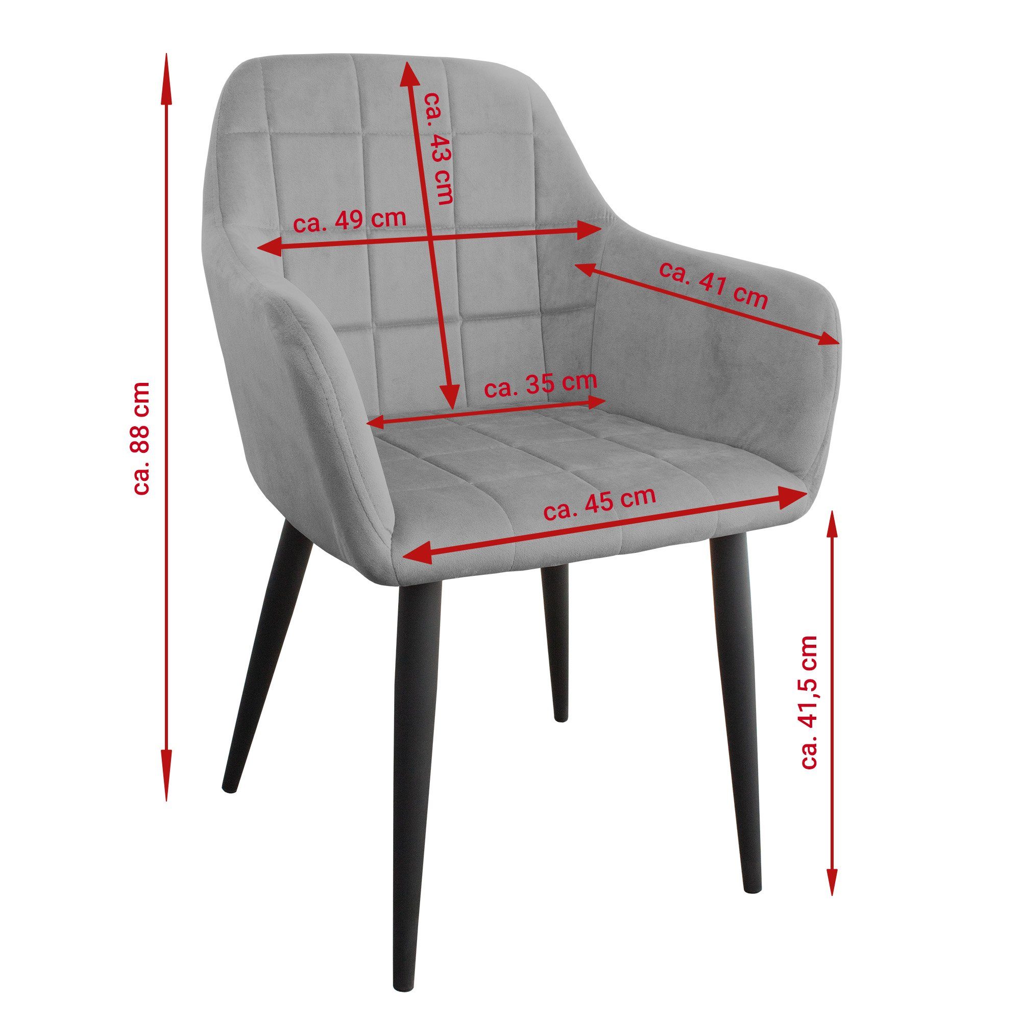 TRISENS Polsterstuhl Grace (einzeln oder im Doppelpack, 1 St), Essstuhl gepolstert mit Armlehnen Küchenstuhl in eleganter Samt-Optik