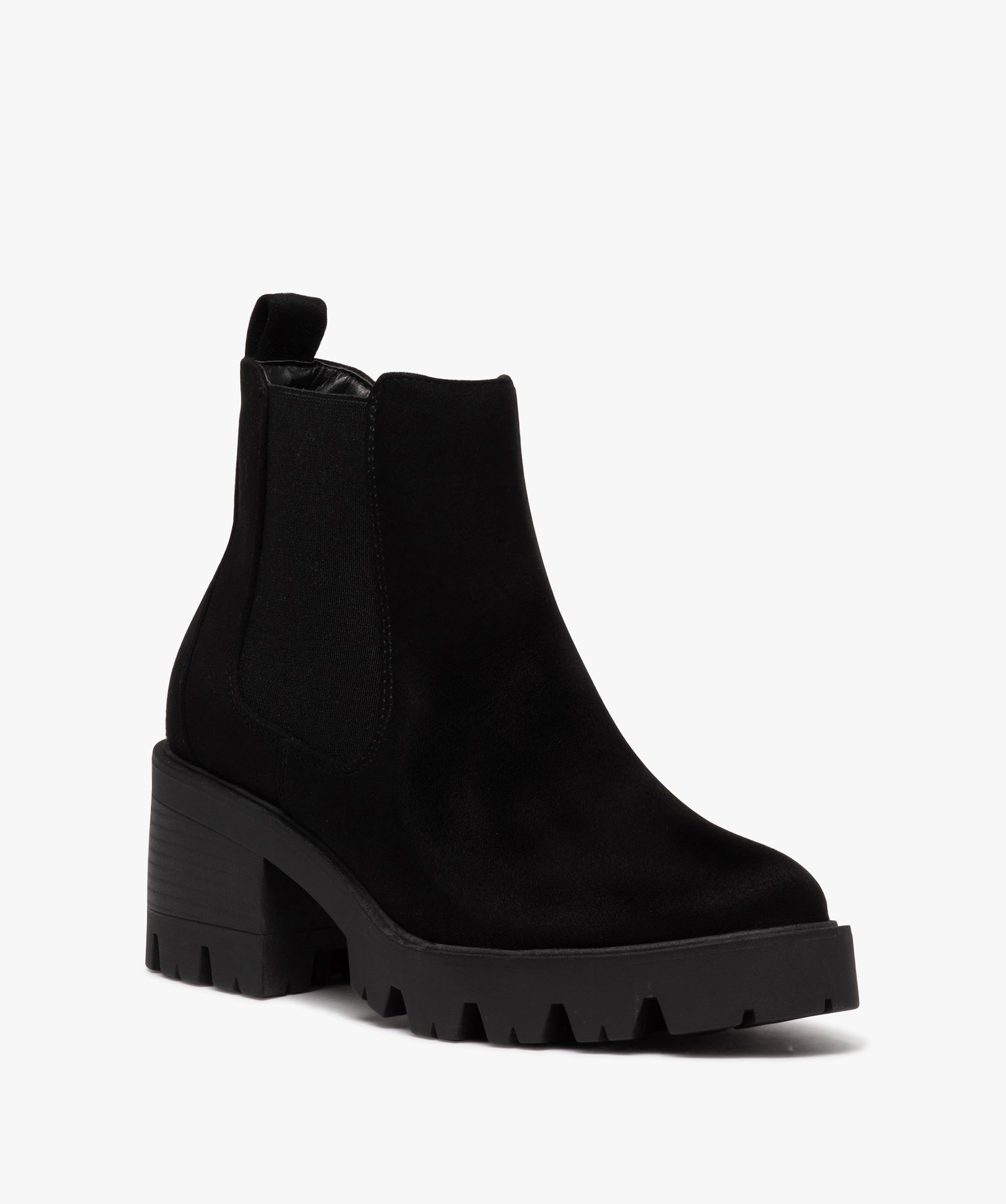 Boots femme à talon large en suédine unie avec semelle cra... noir | GEMO