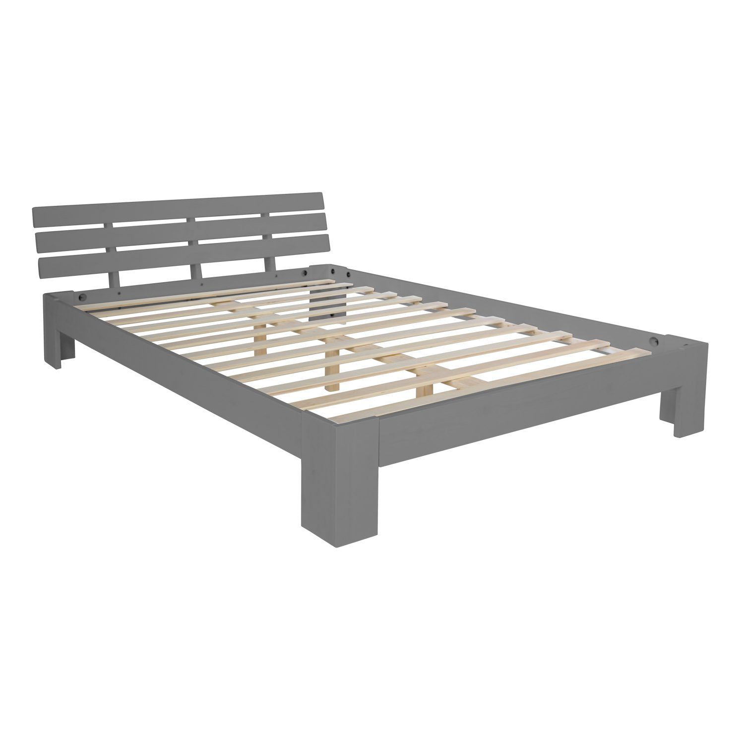 Homestyle4u Holzbett Doppelbett Futonbett 120x200 Grau massive Kiefer