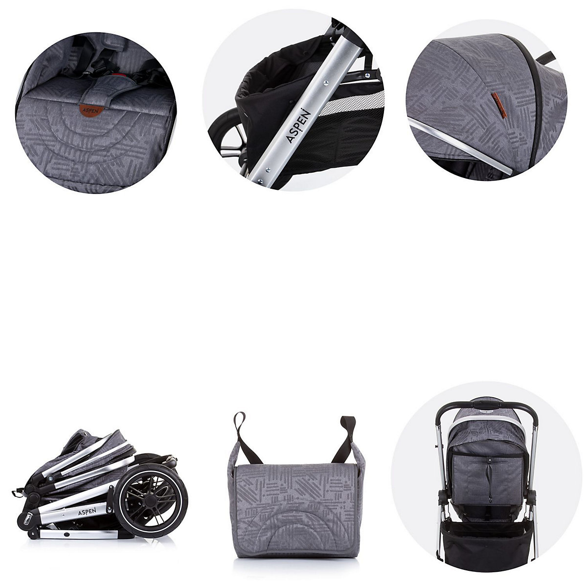 Kinderwagen 2 in 1 Aspen Wickeltasche Moskitonetz Schwenkräder Korb Kombikinderwagen