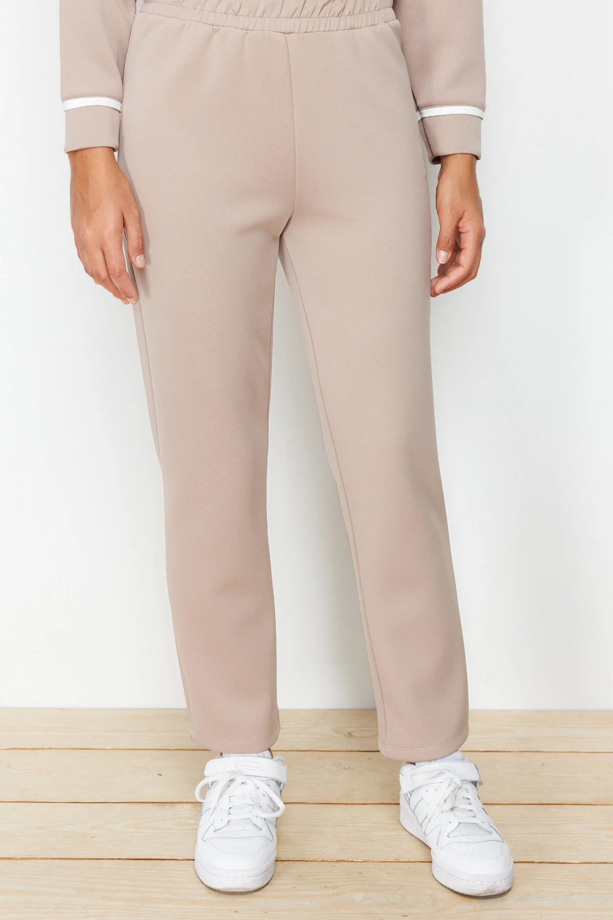 Trendyol Modest  Steinfarbener, gestreifter, detaillierter Taucher-/Tauchanzug mit gestricktem Unterteil und Oberteil TCTSS24US00038