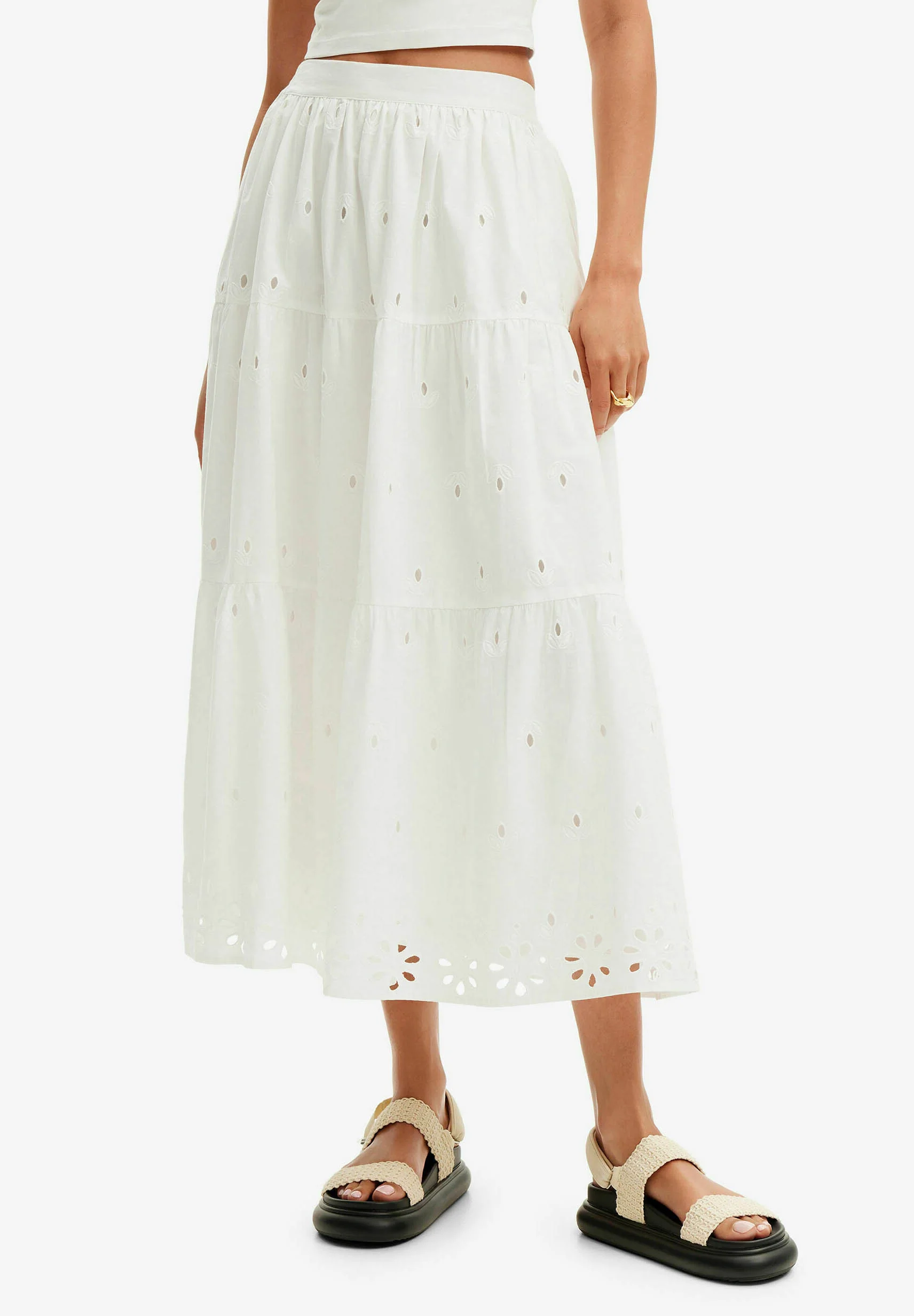 Falda MIDI con bordado suizo Desigual
