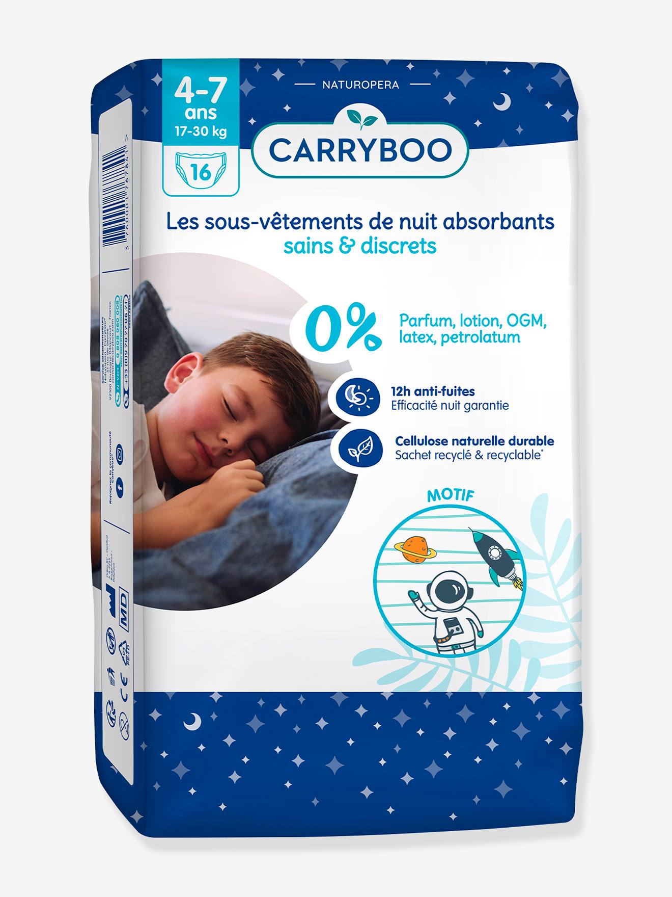 Lot de 16 sous-vêtements de nuit CARRYBOO Enurésie bleu