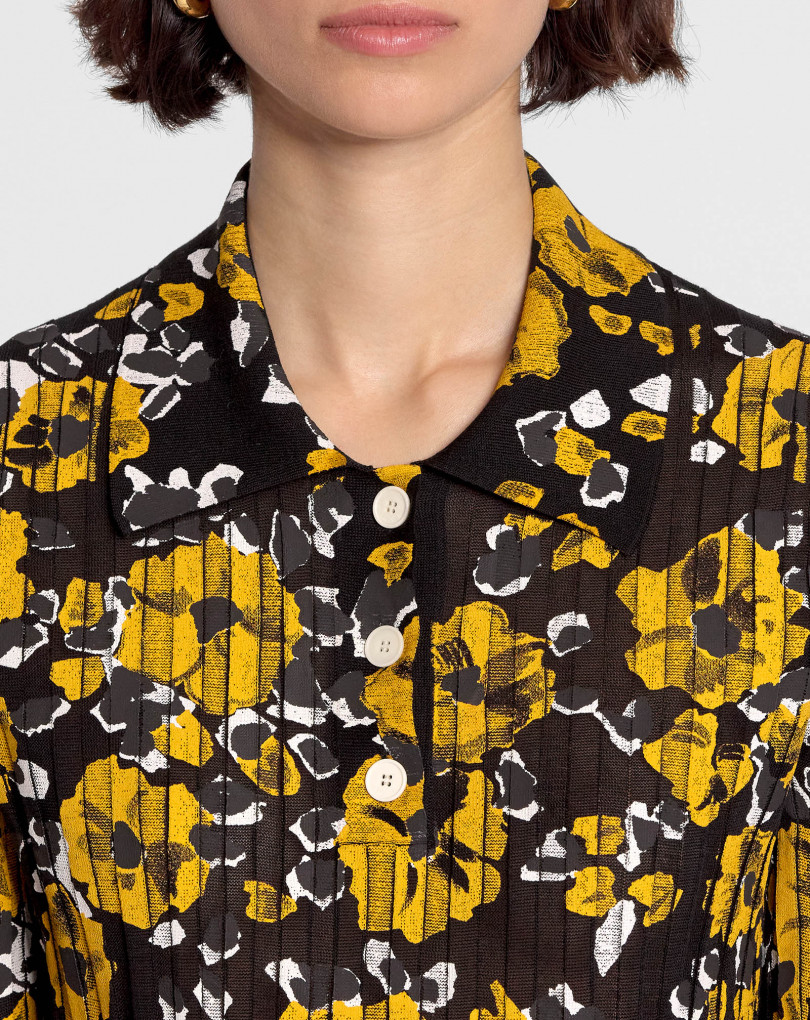 ROBE POLO MI-LONGUE EN SOIE ET COTON IMPRIMÉE