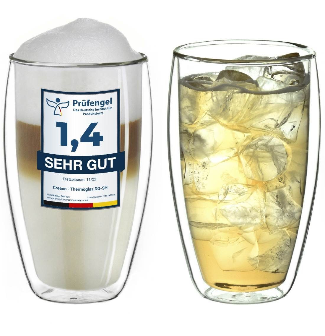 Creano Teeglas Doppelwandiges Thermoglas 400ml „DG-SH“, Borosilikatglas, 2 Gläser