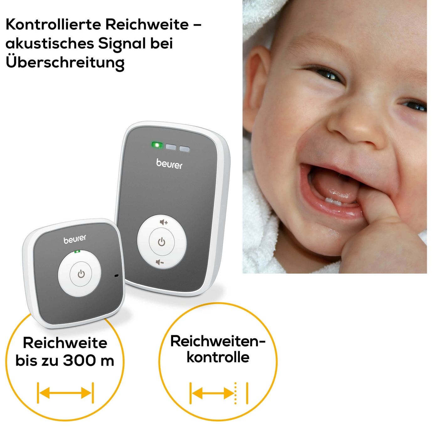 Beurer Babyphone BY 33-Babyphone mit optischer Geräuschpegelüberwachung & LED-Anzeige