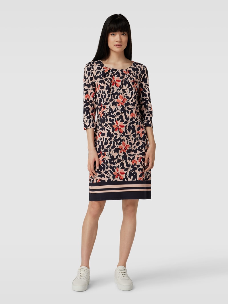 Knielanges Kleid mit Allover-Print in marineblau