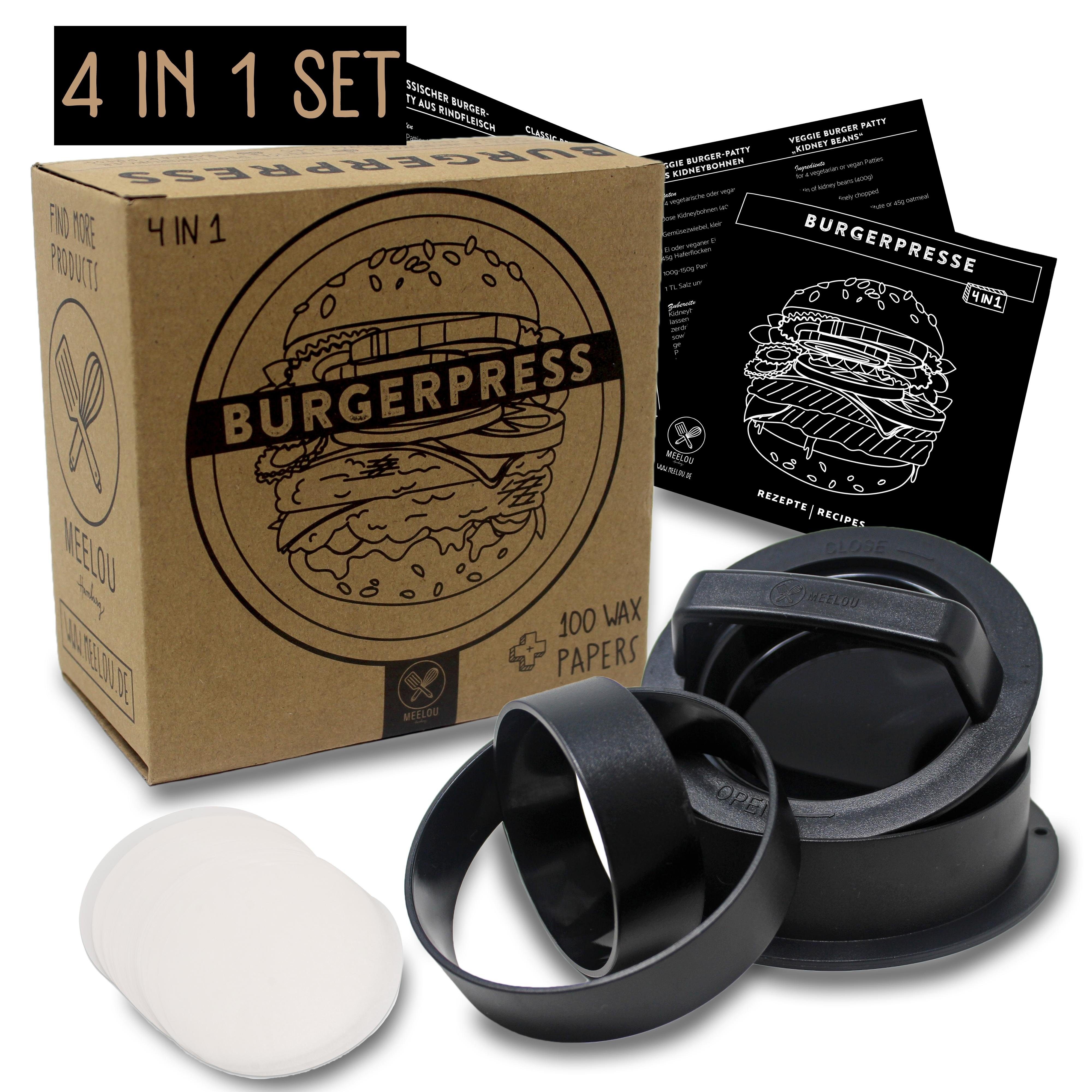riijk Burgerpresse Hamburgerpresse, Kunststoff, Burgerpresse Set mit Pattie-Trenner und Rezepten
