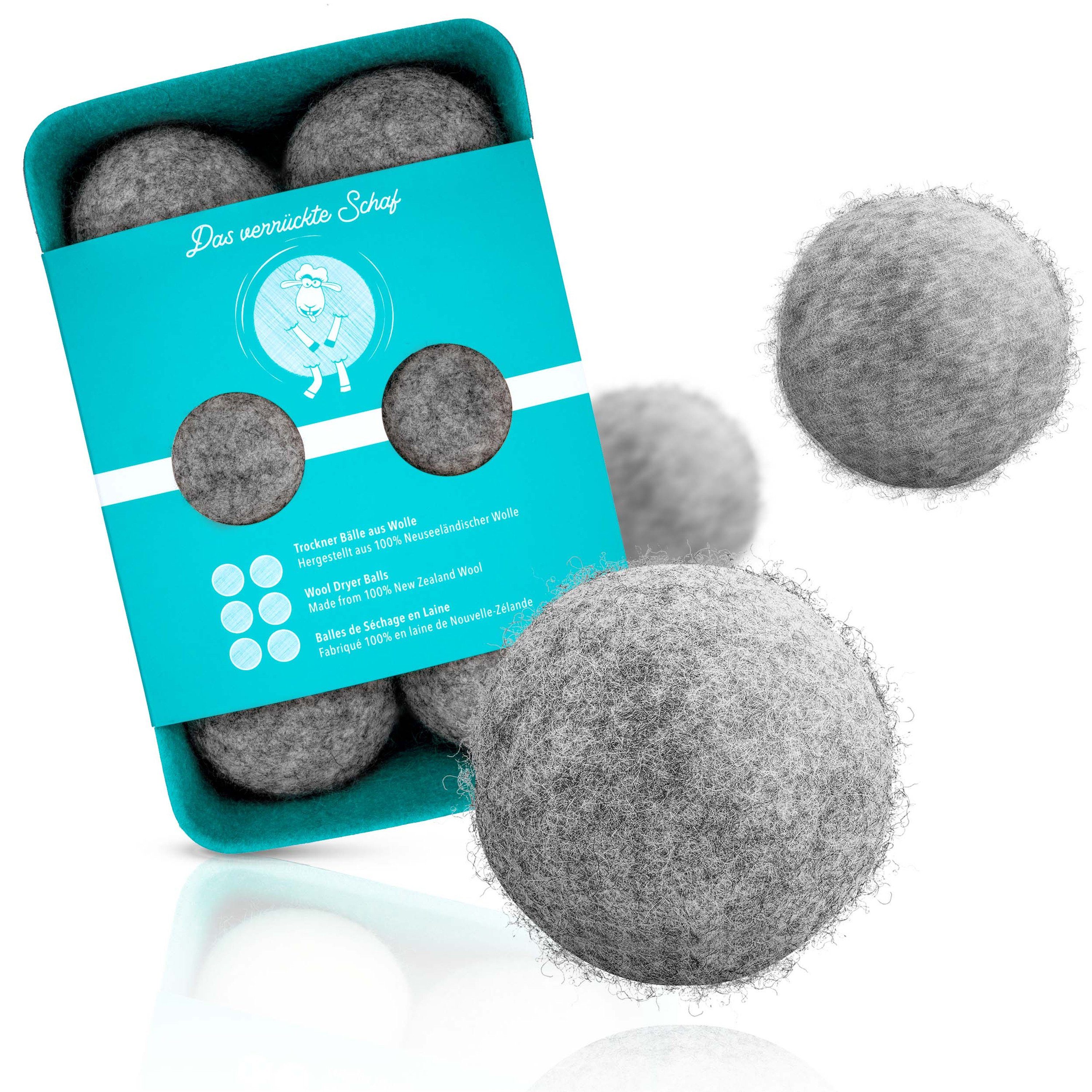 Tridono Trocknerball Das Verrückte Schaf Trocknerbälle Nachhaltige Dryer Balls für Wäschetrockner 6er Set weiße Filzbälle aus 100% Schafwolle mit Aufbewahrungsbox Natürlicher Weichspüler-Ersatz.