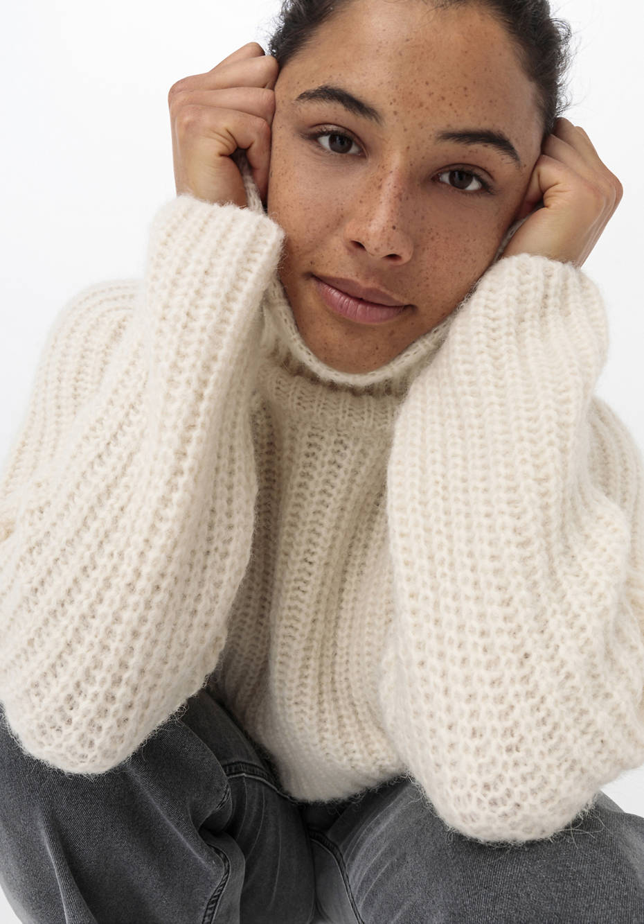 Rollkragenpullover aus Alpaka mit Bio-Baumwolle
