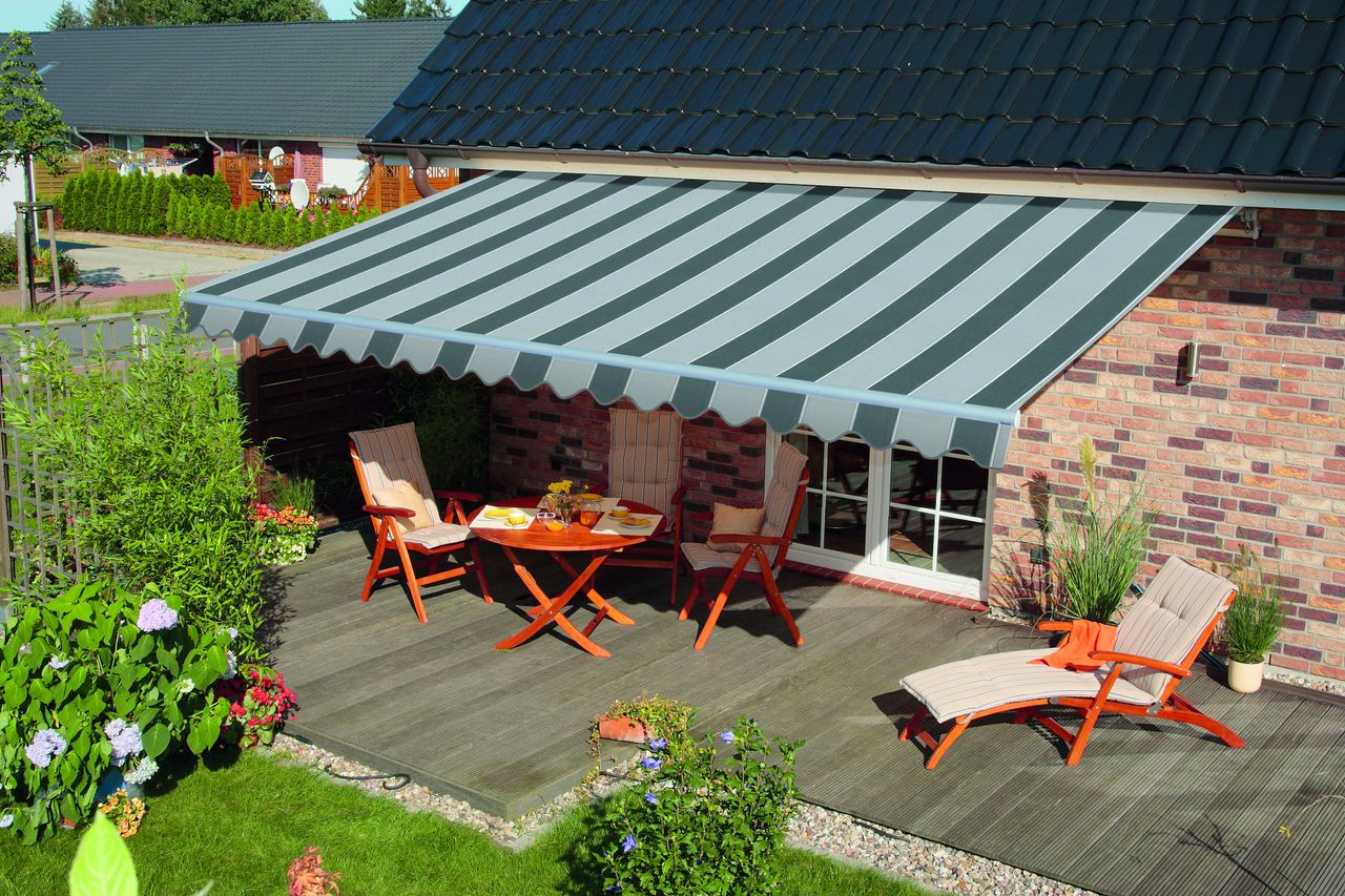 Spettmann offene Markise STAR FIX, Gestell silber, 300x250cm, Kurbel rechts Dessin 1465