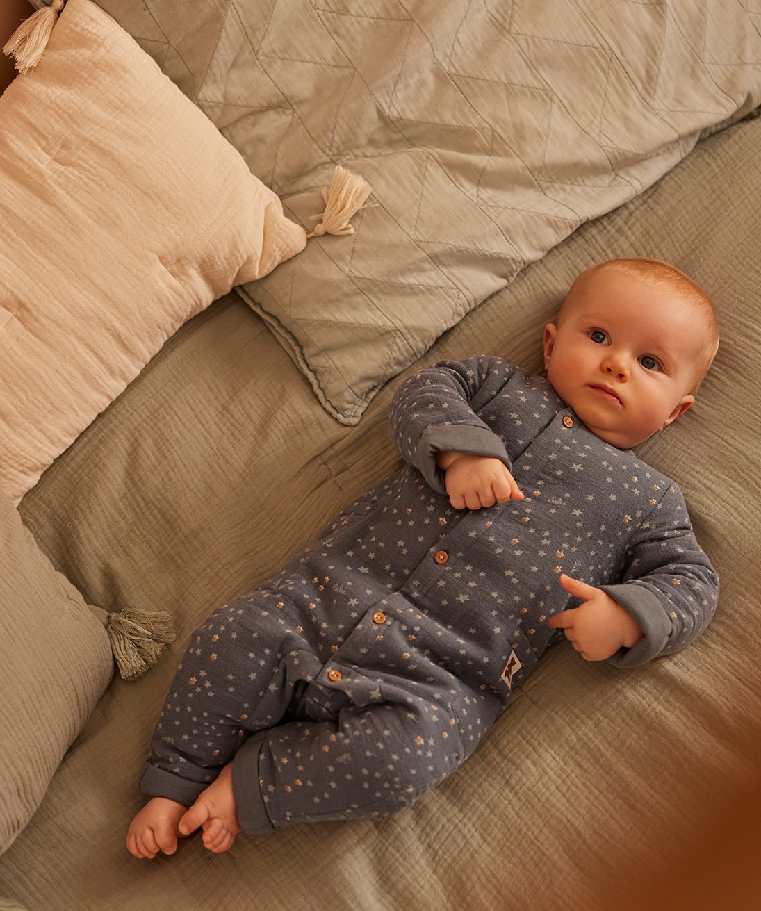 Ensemble bébé 2 pièces : combinaison et bonnet imprimés ... bleu | GEMO