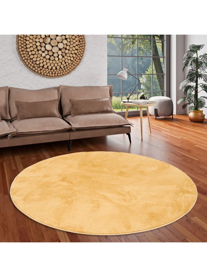 Pergamon Hochflor Langflor Teppich Super Soft Melia Rund in Curry günstig kaufen