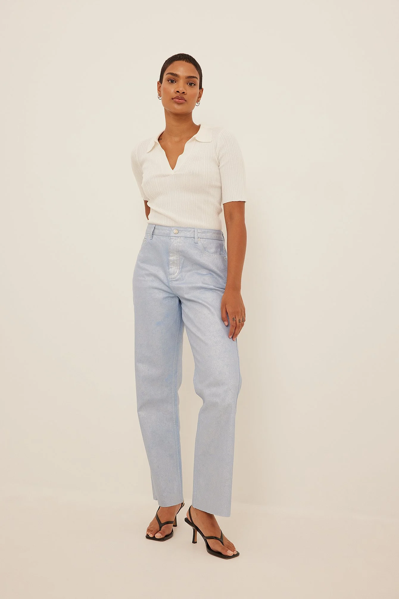 Glitter High Waist Straight Jeans