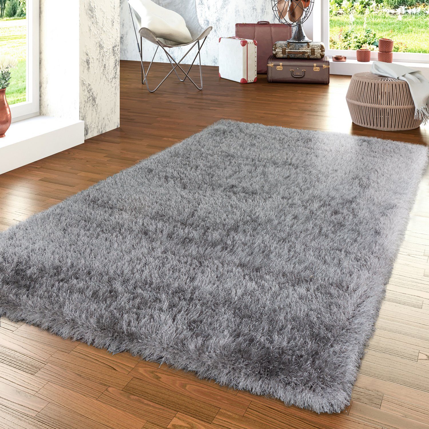 Hochflor-Teppich Langflor Teppich Wohnzimmer Shaggy Hochflor Pastell, TT Home, rechteckig, Höhe: 4 mm