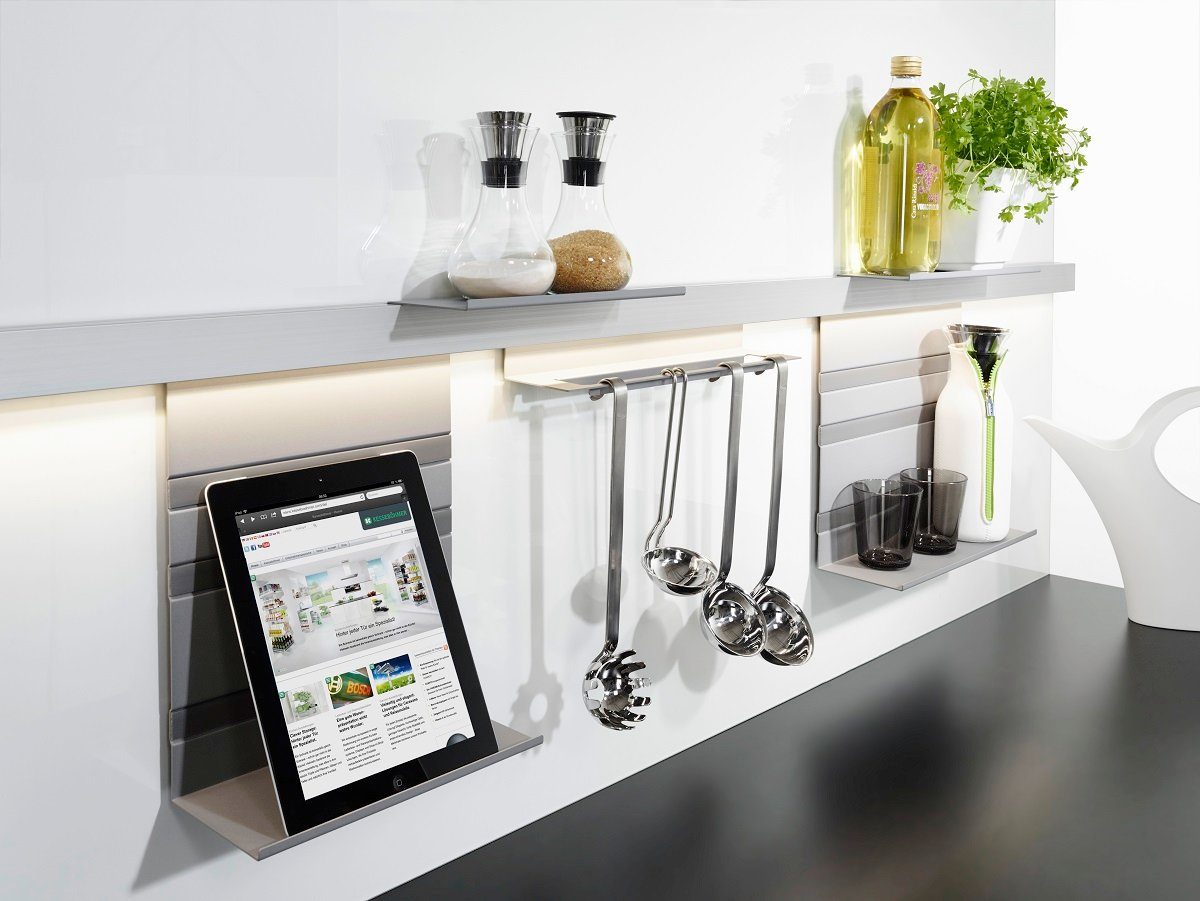 Kesseböhmer Küchenrückwand Kesseböhmer Linero MosaiQ Relingsystem Hakenleiste 6 Haken, titangrau