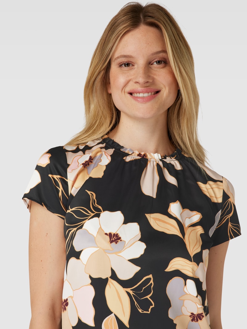 Blusenshirt mit floralem Allover-Muster in schwarz