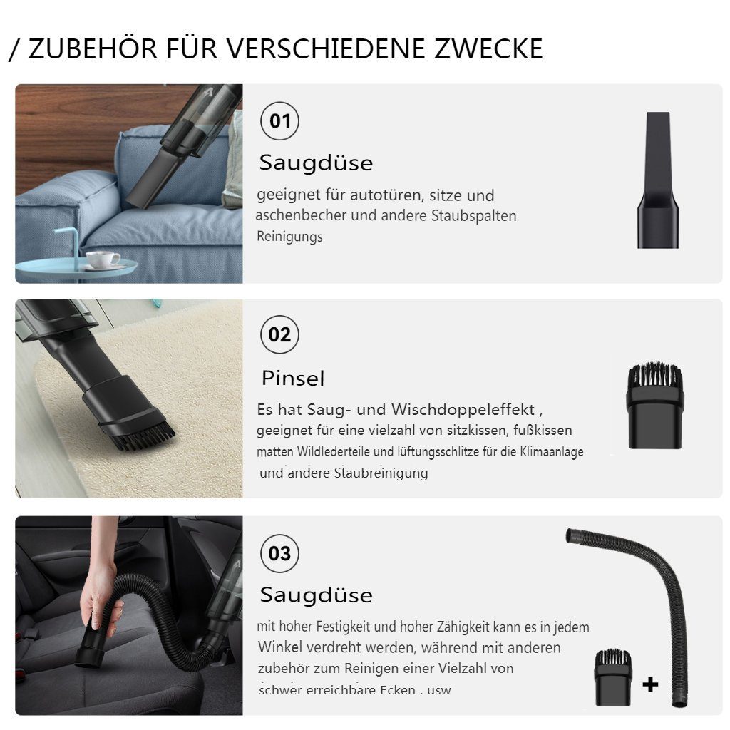 AUDEW Akku-Handstaubsauger, 100W Kabellos Handstaubsauger 3900PA mit 1 HEPA-Filter für Auto, Haus