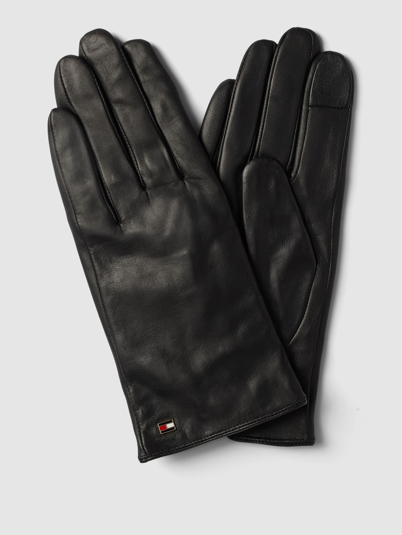 Lederhandschuhe mit Label-Detail Modell 'Essential Flag' in schwarz