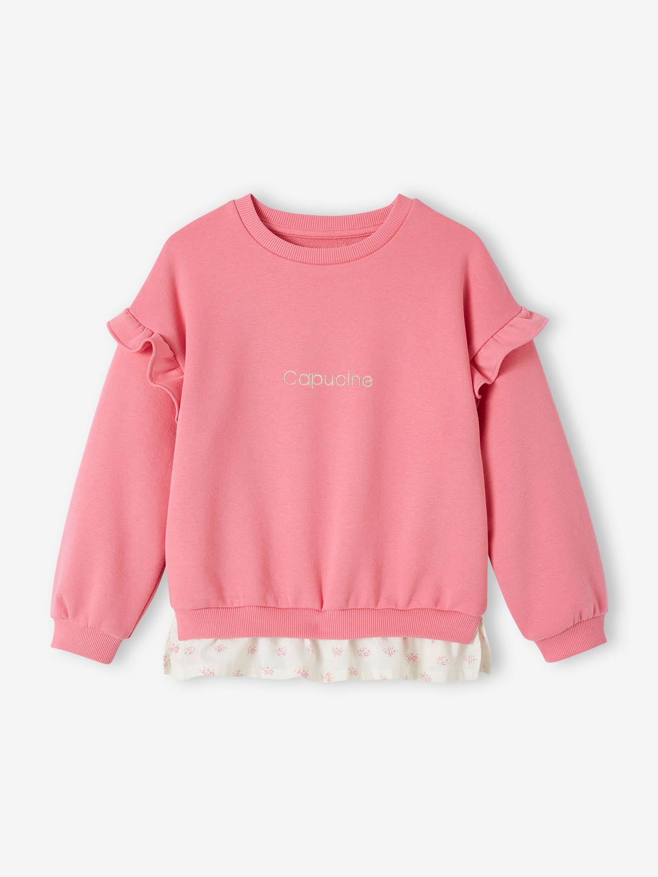 Vertbaudet Mädchen Sweatshirt mit Volant-Saum personalisierbar - bonbon rosa