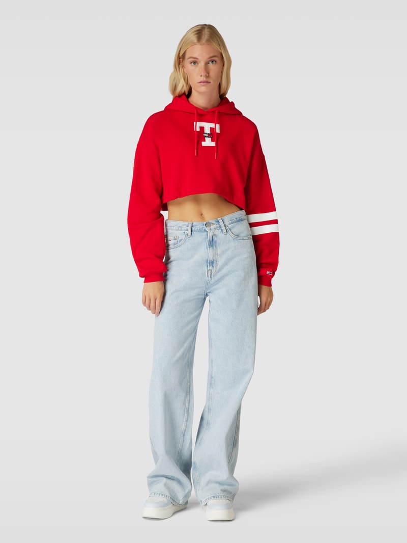 Cropped Hoodie mit Logo-Badge Modell 'LETTERMAN FLAG' in rot