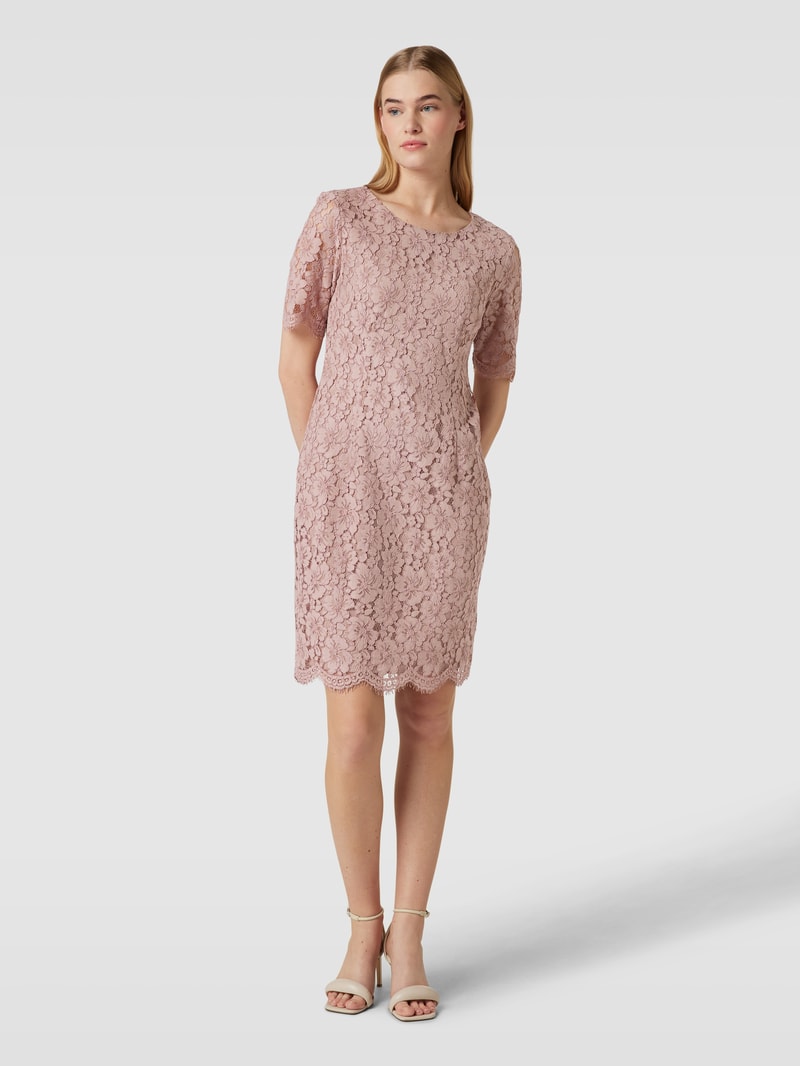 Cocktailkleid aus Spitze mit floralem Allover-Muster in taupe