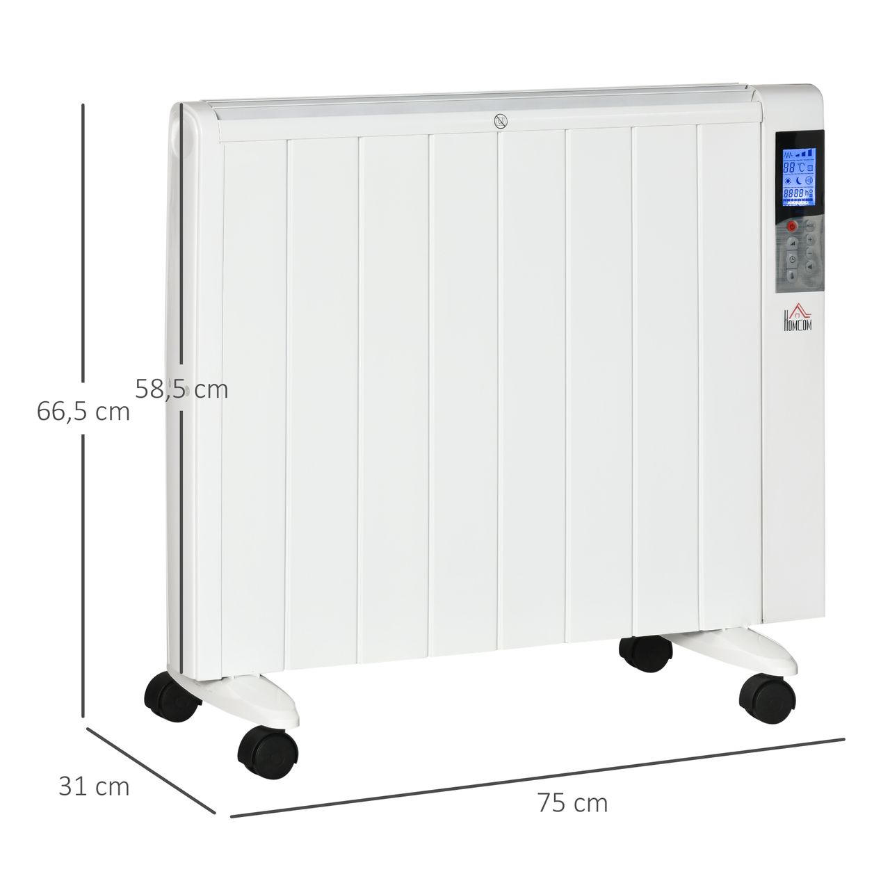HOMCOM 4 Modi Heizlüfter Elektroheizung mit LCD-Display 2000W Heizkörper 2 Heizstufen mit Luftheizung mit Fernbedienung Überhitzung & Umkippen Schutz für 15 m² Räume Weiß 75 x 7,5 x 58,5cm