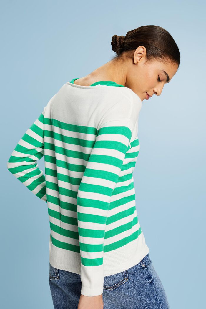 Gestreiftes Baumwoll-Sweatshirt mit Bootausschnitt