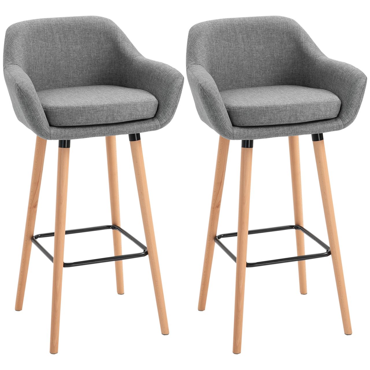 HOMCOM 2er-Set Barhocker, Barstuhl, Bistrohocker, Küchenhocker mit Sitzkissen