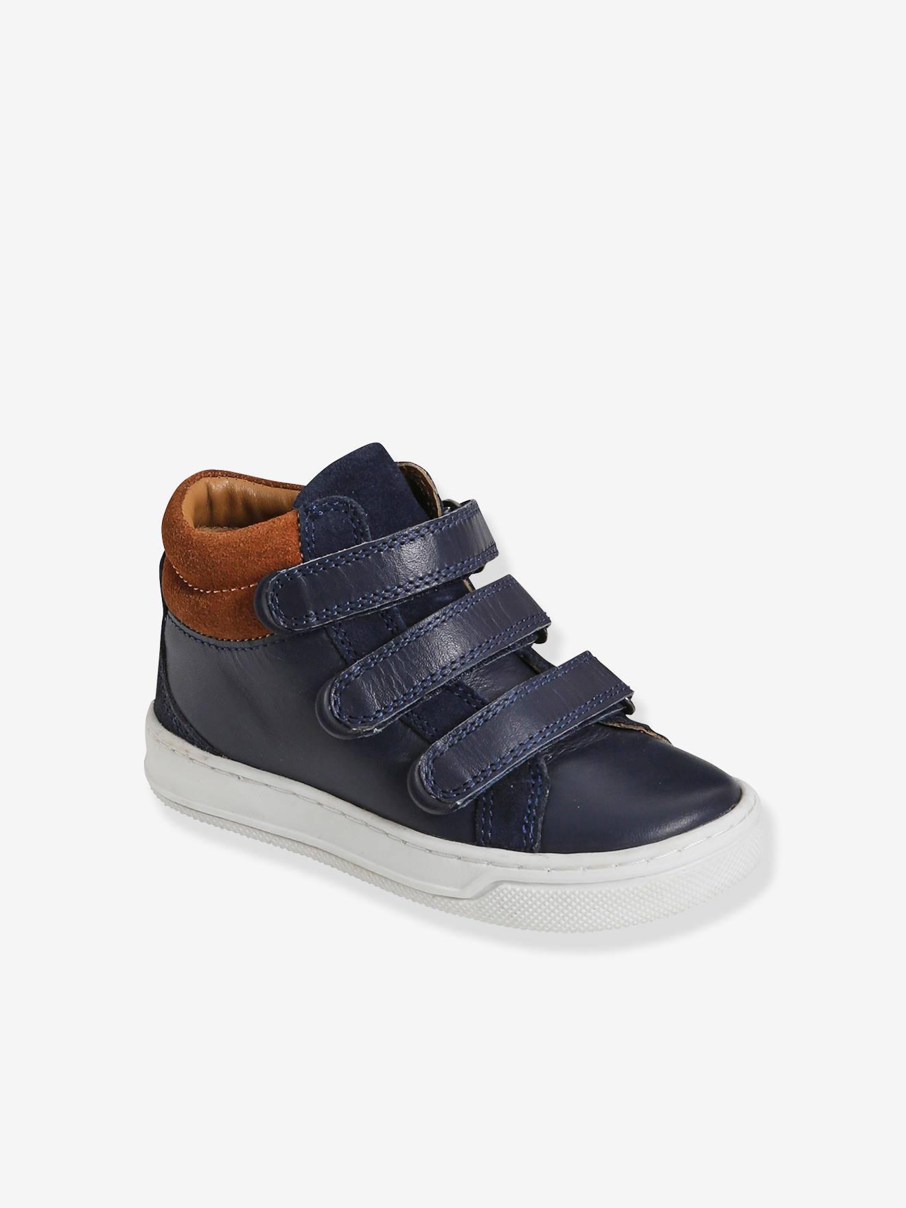 Baskets montantes cuir garçon collection maternelle marine