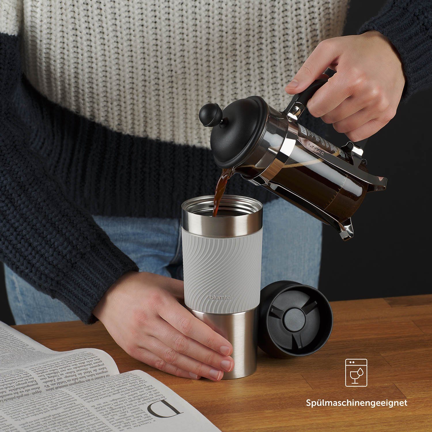 Blumtal Isolierflasche Thermobecher Classic aus Edelstahl - auslaufsicher Kaffeebecher to go, hält 4h heiß/ 8h kalt, 360° Trinköffnung, Easy Quick-Press-Verschluss