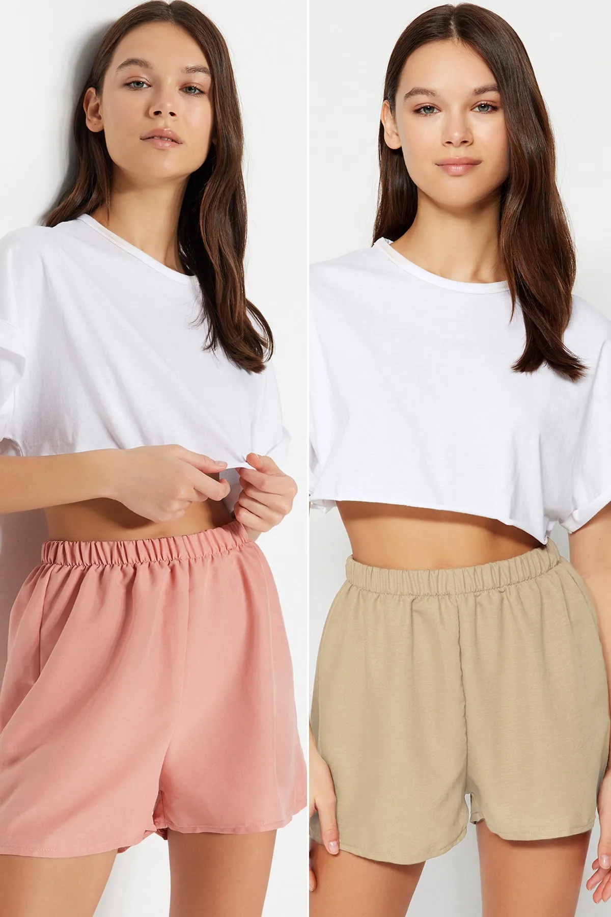 Trendyol Collection  Puder- Mehrfarbige Shorts aus Viskosegewebe im 2er-Pack THMSS23SR00020