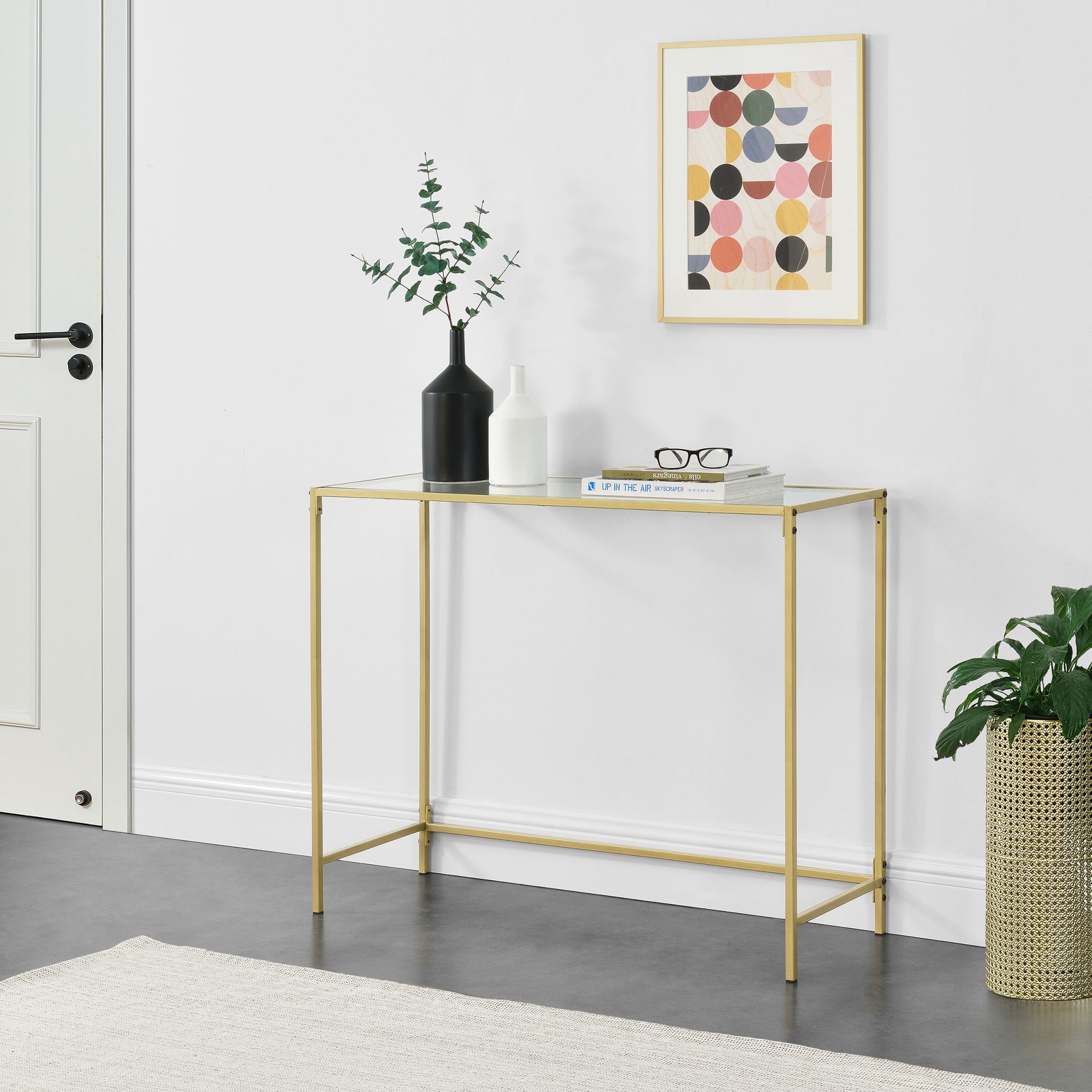 en.casa Konsolentisch, Alajärvi Flurtisch Beistelltisch Wandtisch 100x35x80cm Gold