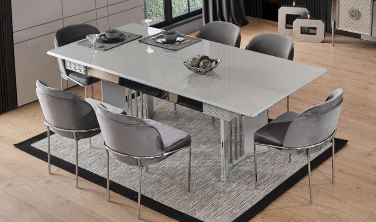 JVmoebel Esszimmer-Set Stuhlgruppe Essgruppe Esszimmer Esstisch Stühle Grau Holz Set 8tlg, (8-St., 1x Tisch + 6x Stühle + 1x Sideboard), Made in Europa