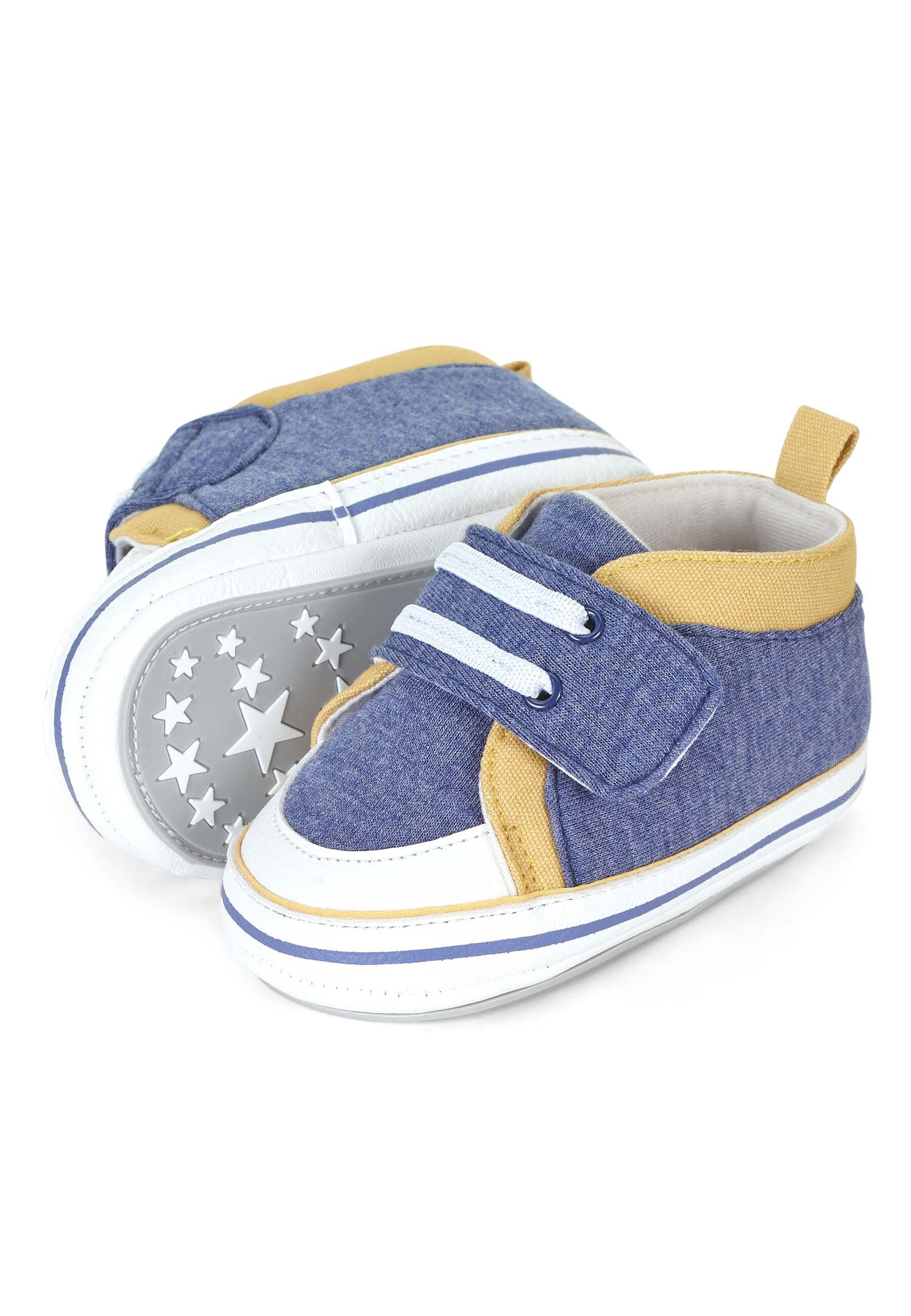 Babyschuh aus Baumwollstoff in Silber mit Paspel