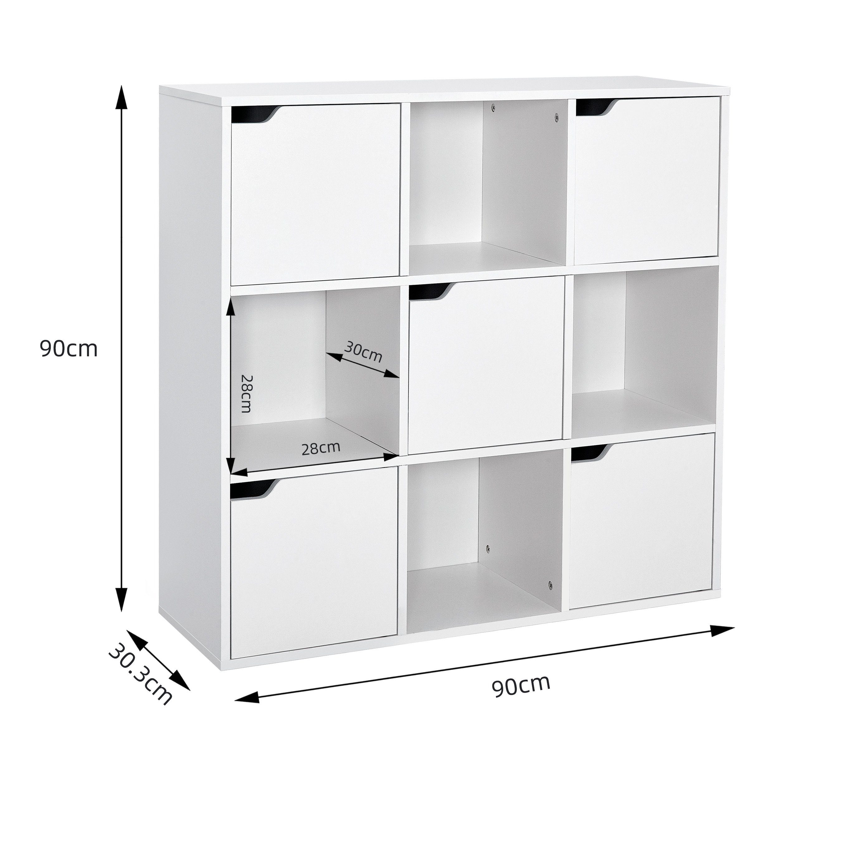 Mondeer Bücherregal Bücherschrank, Aufbewahrungsregal, 9 Fächer mit 5 Türen, Moderner Stil